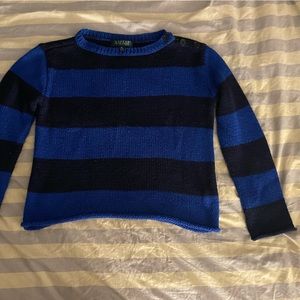 Ralph Lauren Black Blue Stripe Roll Sleeve Sweater, size Petite Small PS